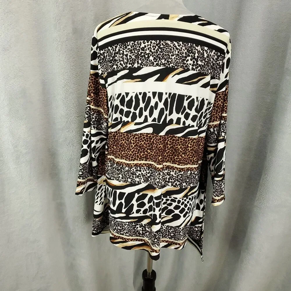 Serengeti Blouse Womens XL Animal Print Cardigan with Attached Tank Stretchy - Picture 10 of 13